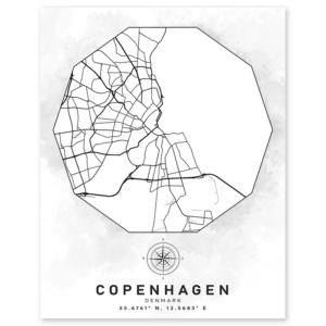 copenhagen denmark aerial street map wall print - world geography classroom decor