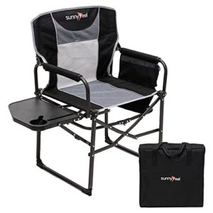 sunnyfeel camping directors chair, heavy duty,oversized portable folding chair with side table, pocket for beach, fishing,trip,picnic,lawn,concert outdoor foldable camp chairs