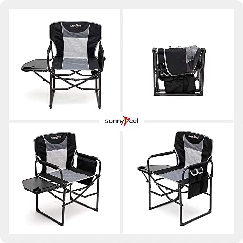 SUNNYFEEL Camping Directors Chair, Heavy Duty,Oversized Portable Folding Chair with Side Table, Pocket for Beach, Fishing,Trip,Picnic,Lawn,Concert Outdoor Foldable Camp Chairs