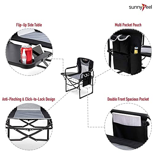 SUNNYFEEL Camping Directors Chair, Heavy Duty,Oversized Portable Folding Chair with Side Table, Pocket for Beach, Fishing,Trip,Picnic,Lawn,Concert Outdoor Foldable Camp Chairs