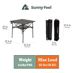 SUNNYFEEL Outdoor Folding Table | Lightweight Compact Aluminum Camping Table, Roll Up Top 4 People Portable Camp Square Tables with Carry Bag for Picnic/Cooking/Beach/Travel/BBQ