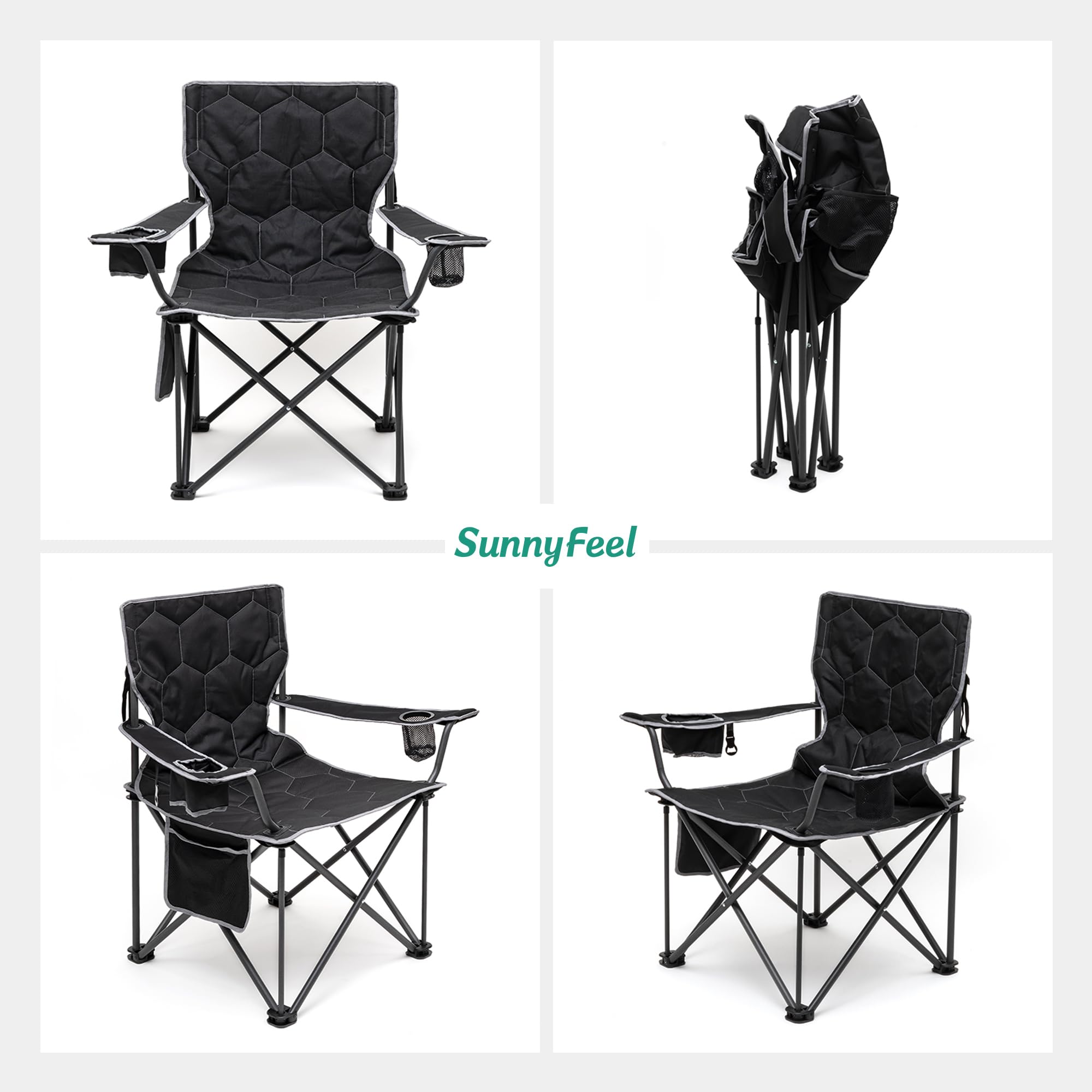 SUNNYFEEL XXL Oversized Camping Chair Heavy Duty 500 LBS for Big Tall People Above 6'4 Padded Portable Folding Sports Lawn Chairs with Armrest Cup Holder & Pocket for Outdoor/Travel/Picnic/Camp