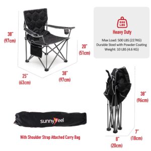 SUNNYFEEL XXL Oversized Camping Chair Heavy Duty 500 LBS for Big Tall People Above 6'4 Padded Portable Folding Sports Lawn Chairs with Armrest Cup Holder & Pocket for Outdoor/Travel/Picnic/Camp