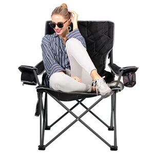 sunnyfeel xl oversized camping chair, folding camp chairs for adults heavy duty big tall 500 lbs, padded portable quad arm lawn chair with pocket for outdoor/picnic/beach/sports