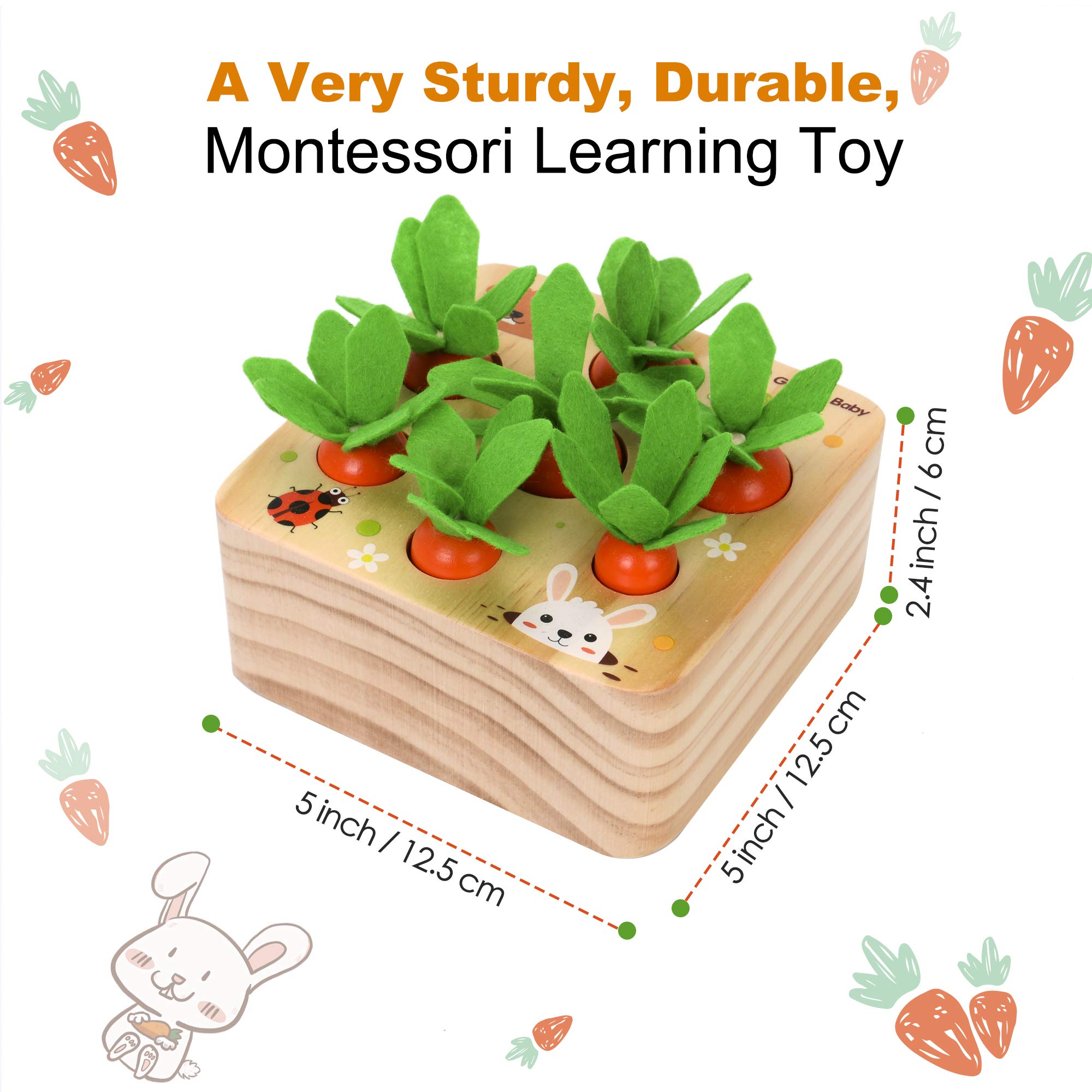 Giggles Montessori Carrot Harvest - Wooden Educational Toys for Boys and Girls - Preschool Learning Gift - Toddlers Wood Game – Shape Sorting Toy - Worm Toy Playset - for Age 1 2 3 Year Old