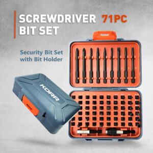 KORR Tools KIBPP022 71pc Security Bit Set Phillips, Square Recess, Slotted, Pozi Lock, Torx, Torx Tamper, Hex Tamper, Tri-Wing, Spanner, Torq-set, Clutch, Spline Specialty Driver Bits