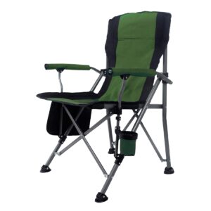 MaiuFun Portable Camping Chair Folding Heavy Duty Quad Outdoor Large Chairs Support 330 lbs High Back Padded Thicken Oxford with Armrests, Storage Bag, Cup Holder, Carry Bag for Outside(Green)