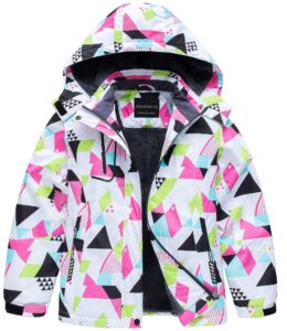 creatmo us girl's waterproof winter snow coat hooded windproof ski fleece jacket geometry 14/16