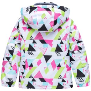 CREATMO US Girl's Waterproof Winter Snow Coat Hooded Windproof Ski Fleece Jacket Geometry 14/16