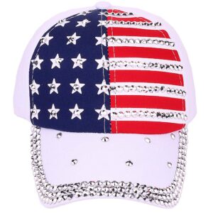 oaesc Patriotic American Flag Baseball Cap USA Bling Sparkle Hat for Women 4th July Summer Sun Cap White