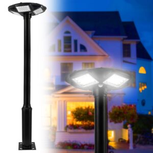 hcoor 100w solar street lights outdoor, ip65 waterproof dusk to dawn solar led outdoor light with remote control, 6500k cool white security led flood light for yard, garden, street, parking lot