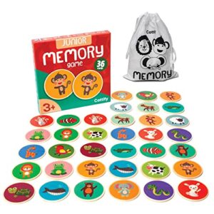 montessori-inspired wooden matching game for toddlers 2-4 years - durable, scratch-resistant 36 card set, includes carry bag - memory game for toddlers 2-4 years - cognitive verbal skills development