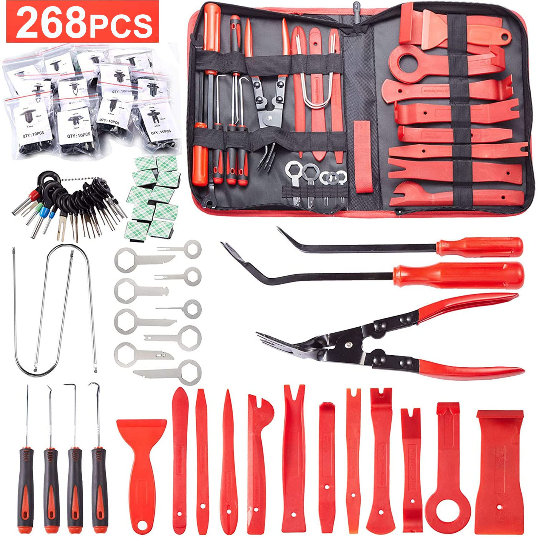 Uolor 268 Pcs Trim Removal Tool Kit, Car Pry Tool Kit Door Panel/Radio/Stereo/Terminal Removal Tool Set, Auto Clip Pliers Fastener Remover Panel Removal Tool Kit, Pry Tool Set with Storage Bag