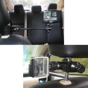 3in1 Universal Car Headrest Mount Holder for All Camcorder/Action Camera/Smartphone with Dual Adjustable Positions and 360° Rotation, for car Shooting vlogging Video Recording