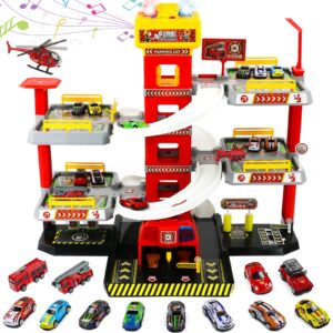fajiabao garage building track car playset parking lot firetruck toys