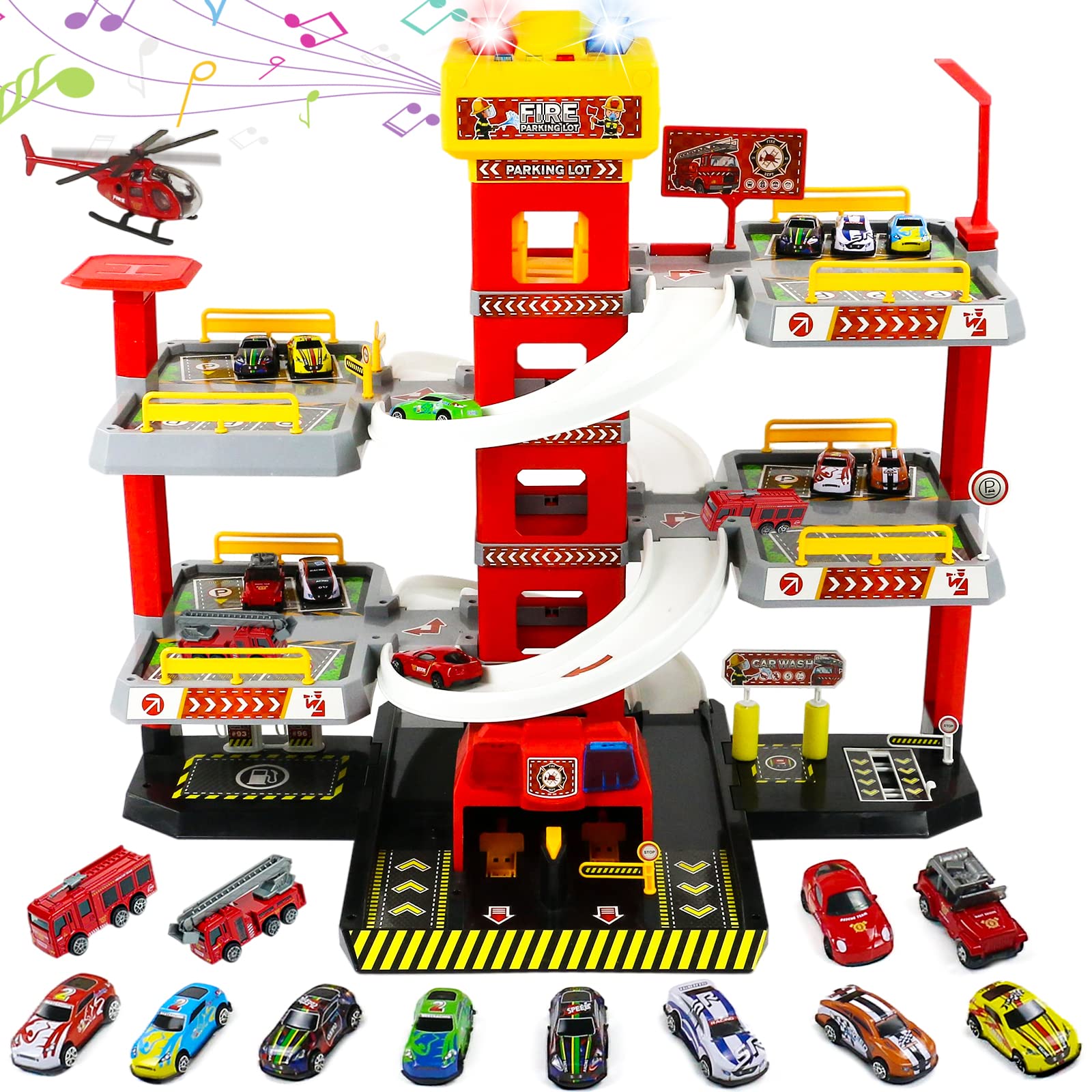 Fajiabao Garage Building Track Car Playset Parking Lot Firetruck Toys