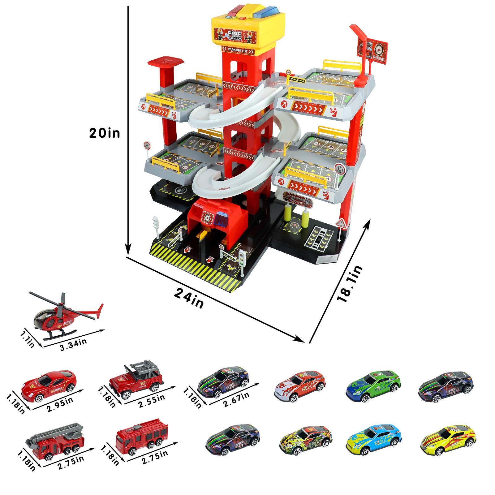 Fajiabao Garage Building Track Car Playset Parking Lot Firetruck Toys