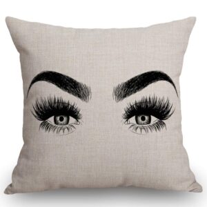 SSOIU Lash Decor Throw Pillow Cover, Woman's Eyes Throw Pillow Cover, Yelashes and Eyebrows Farmhouse Decorative Throw Pillow Covers for Sofa Couch Home Decoration 18x18 inches