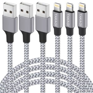 takagi 3pack 6ft nylon braided lightning cable usb charging phone charger cord compatible with phone 14 13 12 11 pro max xr xs x 8 7 6 plus se and ipad