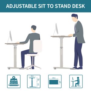 Win Up Time Manual Standing Desk Adjustable Height- Crank Mobile Standing Desk 48 x 24 Inches Sit Stand Desk Frame & Top, Stand Up Desk on Wheels, Computer Desk Black Frame & Rustic Brown