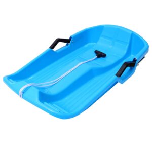 besportble snow sled plastic toboggan with pull rope for snow sledding ice fishing plastic snow sled for kids and adult (blue)