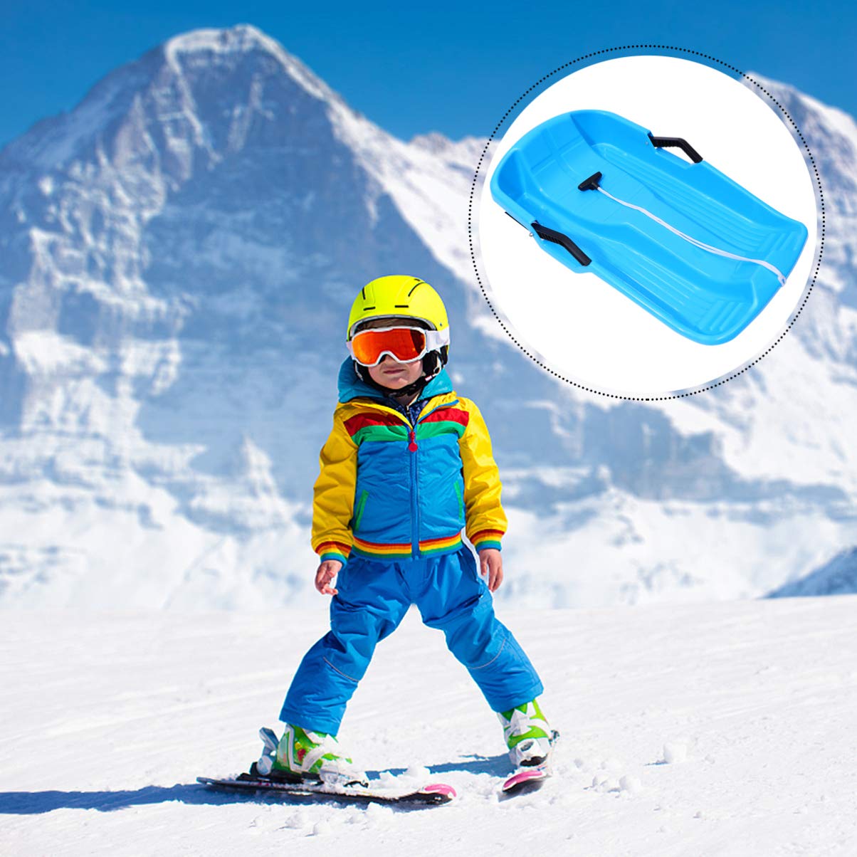 BESPORTBLE Snow Sled Plastic Toboggan with Pull Rope for Snow Sledding Ice Fishing Plastic Snow Sled for Kids and Adult (Blue)