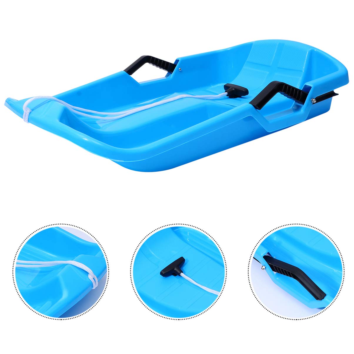 BESPORTBLE Snow Sled Plastic Toboggan with Pull Rope for Snow Sledding Ice Fishing Plastic Snow Sled for Kids and Adult (Blue)