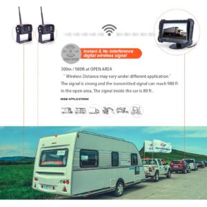 Digital Wireless Backup Camera System, Dual HD 720P Camera with Infrared Night Vision and Wide Viewing Angles, 7inch Wireless Monitor Split Screen for Trailer, RVs, Camper, 5th Wheel, etc