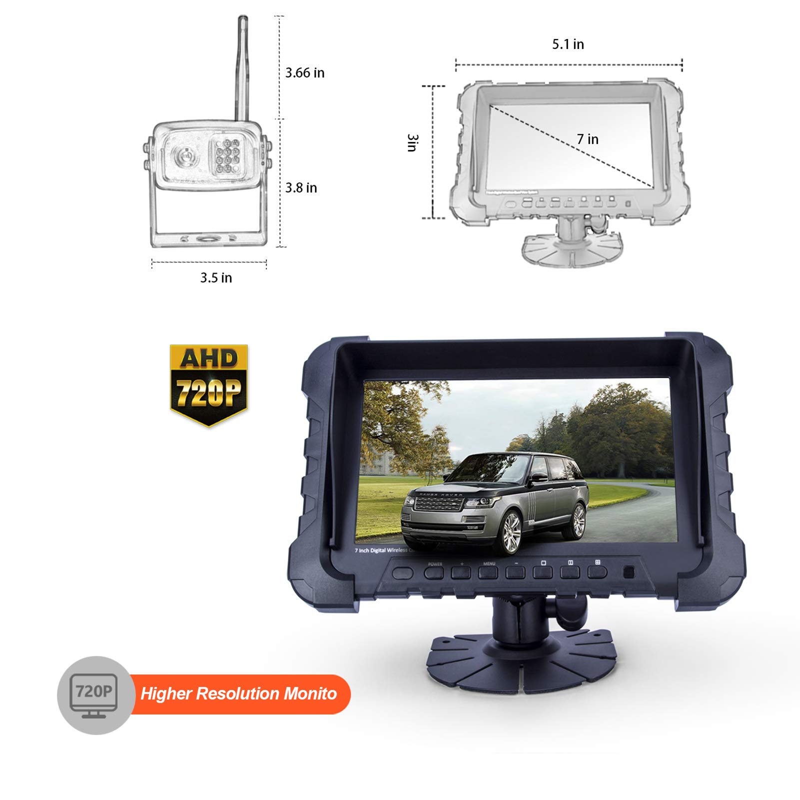 Digital Wireless Backup Camera System, Dual HD 720P Camera with Infrared Night Vision and Wide Viewing Angles, 7inch Wireless Monitor Split Screen for Trailer, RVs, Camper, 5th Wheel, etc