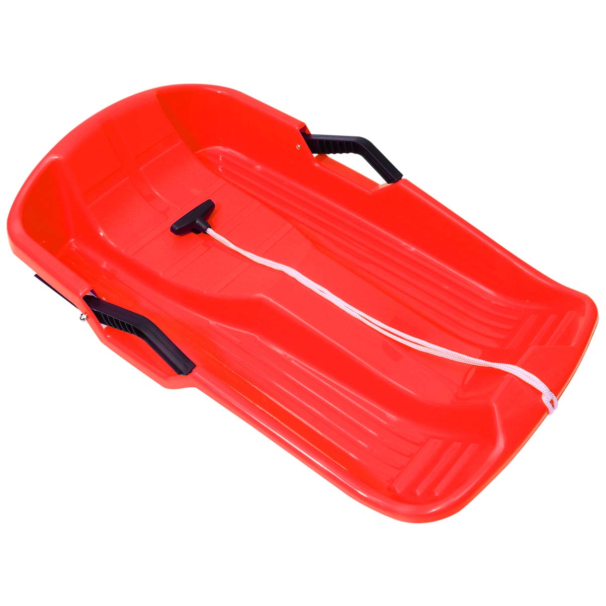 BESPORTBLE Snow Sled Toboggan Sled Plastic Sport Toboggan Winter Snow Sled Downhill Snow Board with Pull Rope Red