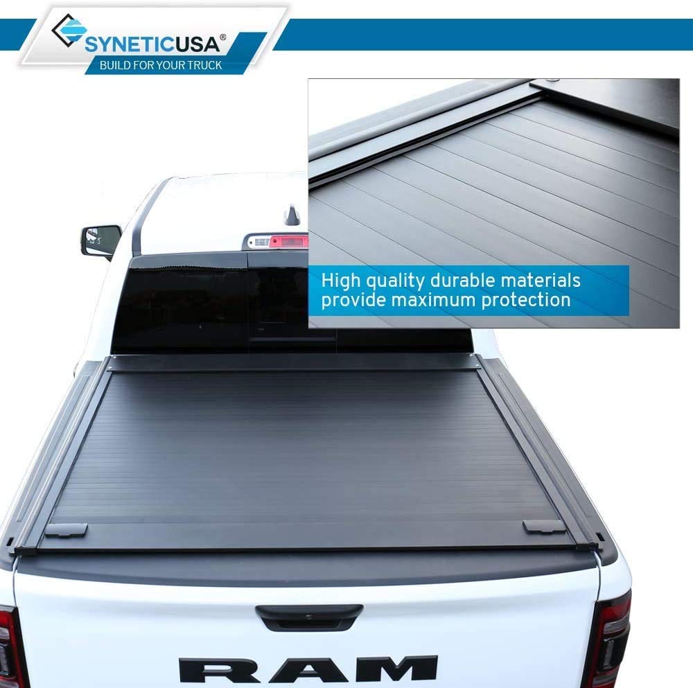 Syneticusa Retractable Hard Tonneau Cover Fits 2011-2024 Ford F-150 (incl. Raptor/Lightning) 5’6” (67”) Truck Bed Matte Black Aluminum Waterproof