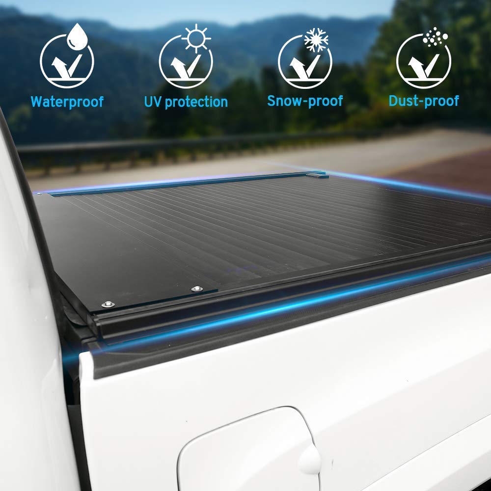 Syneticusa Retractable Hard Tonneau Cover Fits 2011-2024 Ford F-150 (incl. Raptor/Lightning) 5’6” (67”) Truck Bed Matte Black Aluminum Waterproof