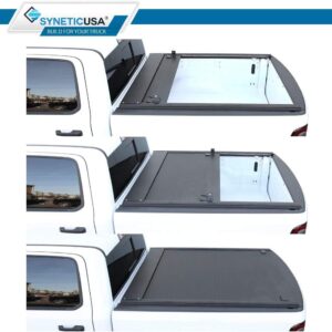 Syneticusa Retractable Hard Tonneau Cover Fits 2011-2024 Ford F-150 (incl. Raptor/Lightning) 5’6” (67”) Truck Bed Matte Black Aluminum Waterproof