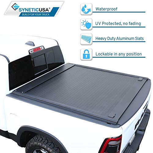 Syneticusa Retractable Hard Tonneau Cover Fits 2011-2024 Ford F-150 (incl. Raptor/Lightning) 5’6” (67”) Truck Bed Matte Black Aluminum Waterproof