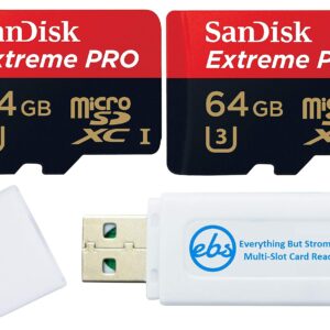 SanDisk 64GB Micro SDXC Memory Card Extreme Pro (2 Pack) Works with GoPro Hero 9 Black Action Camera U3 V30 4K Class 10 (SDSQXCY-064G-GN6MA) Bundle with 1 Everything But Stromboli TF & SD Card Reader