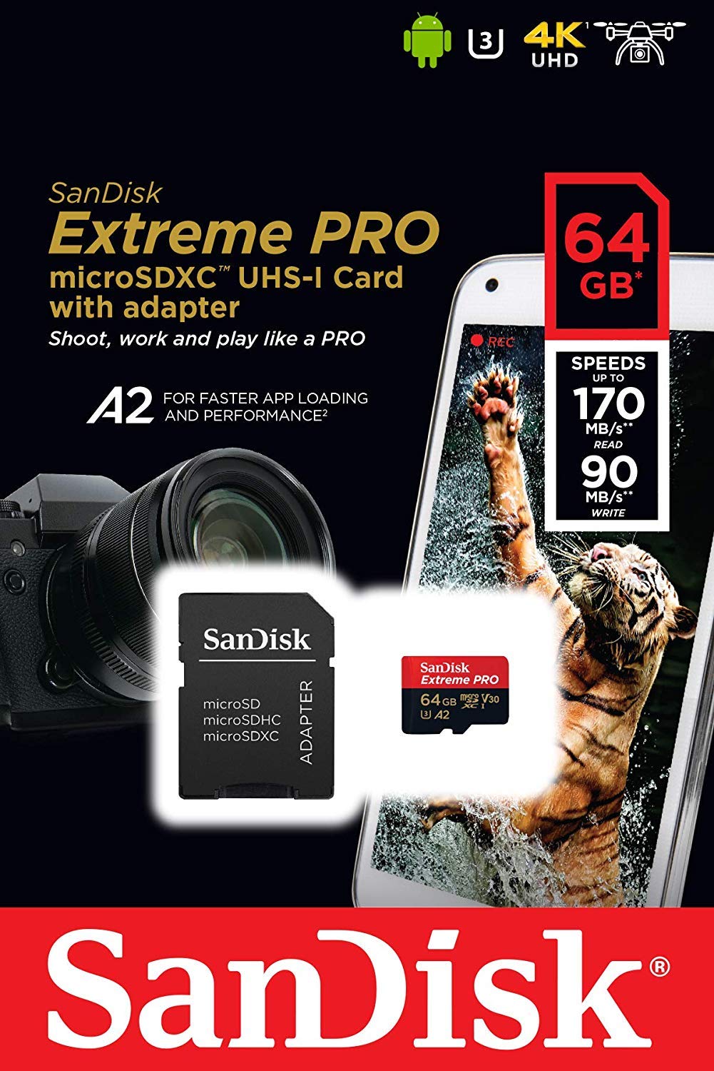 SanDisk 64GB Micro SDXC Memory Card Extreme Pro (2 Pack) Works with GoPro Hero 9 Black Action Camera U3 V30 4K Class 10 (SDSQXCY-064G-GN6MA) Bundle with 1 Everything But Stromboli TF & SD Card Reader