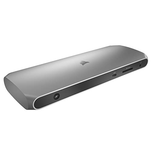 Corsair TBT100 Thunderbolt™ 3 Dock – 85W charging, Dual 4k 60Hz Support, 2x HDMI, 40Gb/s ,USB-C Gen 2 (15W) x2, USB-A 3.1 (7.5W) x2, Gigabit Ethernet – For Mac and PC laptops