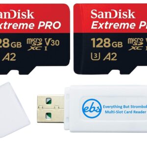 SanDisk Extreme PRO (UHS-1 U3 / V30) A2 128GB MicroSD Memory Card (2 Pack) for GoPro Hero9 Camera (Hero 9 Black) SDSQXCY-128G-GN6MA Bundle with (1) Everything But Stromboli SD & Micro SDXC Card Reader