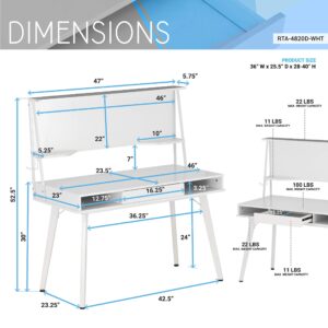 Techni Mobili Study Computer Storage & Magnetic Dry Erase White Board Home Office Desk