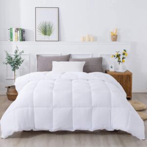 kasentex premium soft striped all season down alternative comforter, cozy fluffy plush microfiber bed bedding reversible duvet insert, light white, twin/twin xl size