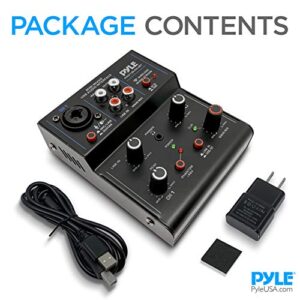 Pyle Professional Wireless DJ Audio Mixer - 2-Channel Bluetooth DJ Controller Sound Mixer w/USB Audio Interface, RCA In, Combo Jack XLR+6.35mm Microphone/Line/Guitar In, Headphone Jack - PAD12MXUBT