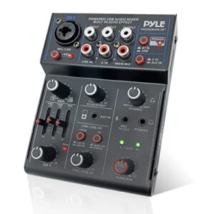 pyle professional wireless dj audio mixer - 3-channel bluetooth dj controller sound mixer w/usb audio interface, combo jack xlr+6.35mm mic/line/guitar in, 3.5mm, rca, aux, headphone jack pad33mxubt