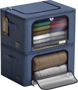 sorbus jumbo storage bins with metal frame - oxford fabric storage containers with large clear window & carry handles - stackable & foldable clothes organizer bags for bedding linen, clotheing & more