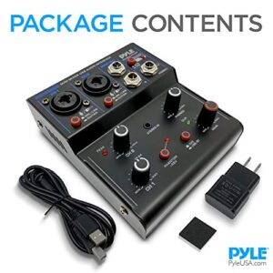 Pyle Professional Wireless DJ Audio Mixer - 2-Channel Bluetooth DJ Controller Sound Mixer w/USB Audio Interface, Combo Jack Microphone/Guitar XLR+6.35mm, 3.5mm Stereo In, Headphone Jack - PAD22MXUBT