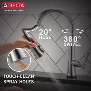 Delta Faucet Emmeline Touch Kitchen Faucet Chrome, Chrome Kitchen Faucets with Pull Down Sprayer, Kitchen Sink Faucet, Touch Faucet, Delta Touch2O Technology, Lumicoat Chrome 9182T-PR-DST