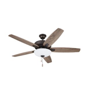 luminance cf717aorb ashland led ceiling fan with light kit | 52 inch fixture with 5 blades, removable glass shade, and pull chain | low profile hugger with dual mount and downrod, antique bronze