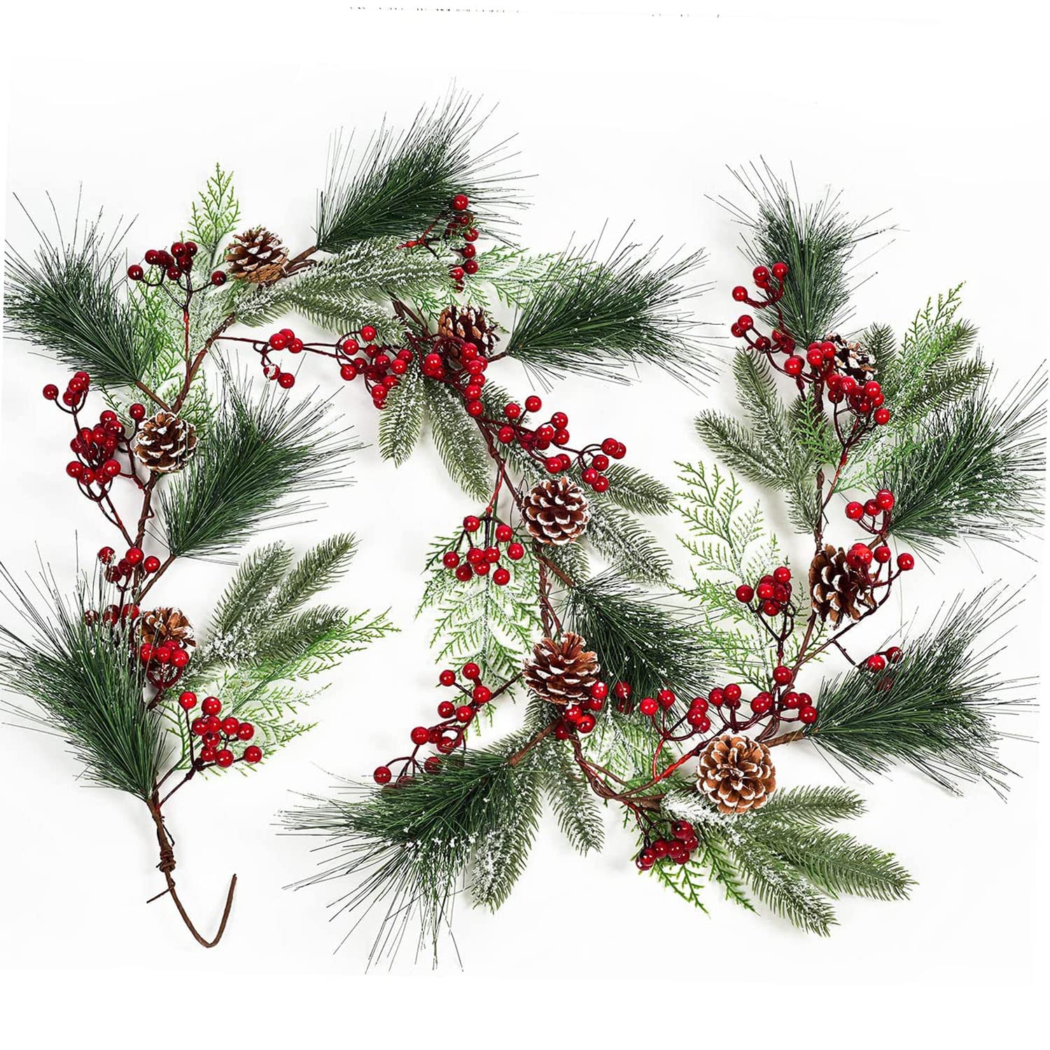 Artiflr 6 Feet Berry Garland Christmas Pine Garland with Berries Pinecones Cypress Winter Artificial Greenery Garland for Indoor Outdoor Garden Gate Home Table Runner Centerpiece Decoration Decoration