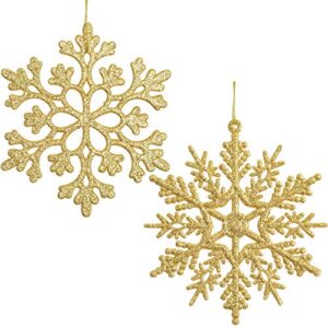 lvydec 36pcs christmas glitter snowflake ornaments, plastic snowflakes christmas tree decorations for winter holiday party decor, 4 inch, gold