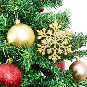 Lvydec 36pcs Christmas Glitter Snowflake Ornaments, Plastic Snowflakes Christmas Tree Decorations for Winter Holiday Party Decor, 4 Inch, Gold