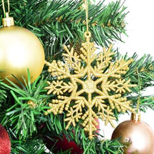 Lvydec 36pcs Christmas Glitter Snowflake Ornaments, Plastic Snowflakes Christmas Tree Decorations for Winter Holiday Party Decor, 4 Inch, Gold